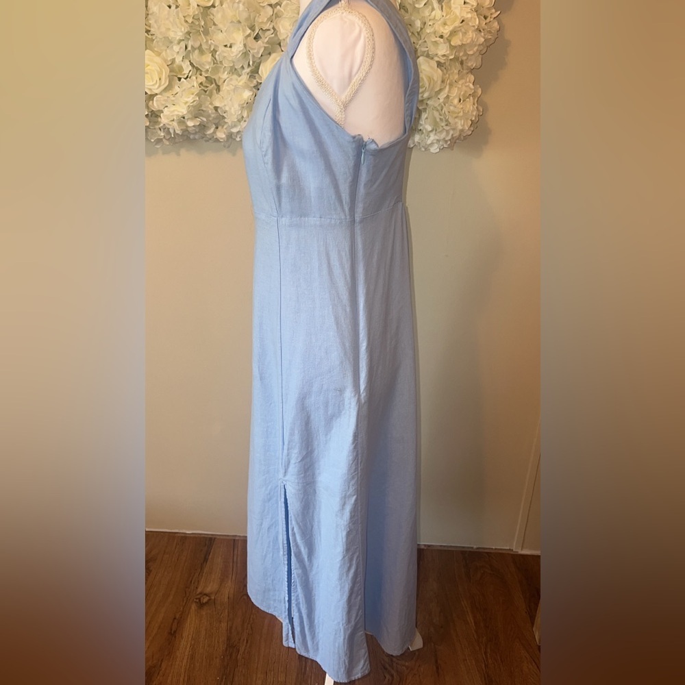 Sleeveless Light Blue Maxi Dress with V-Neck flawed - Picture 3 of 10